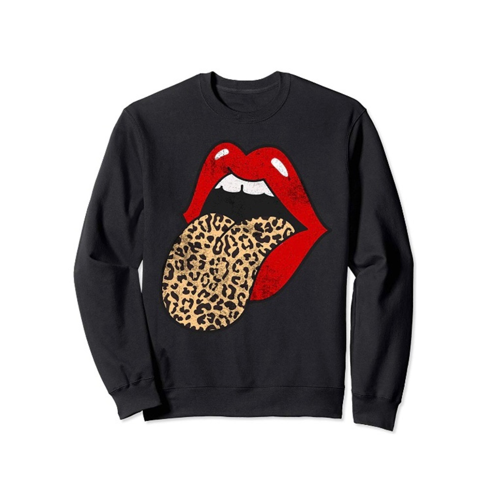 Red lips leopard tongue graphic sweatshirt